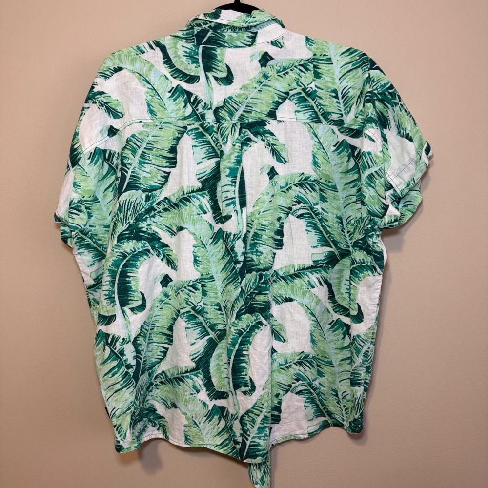 Margaritaville Island Reserve Green Banana Leaf Tie Front Linen Blend Top XL - Picture 2 of 7